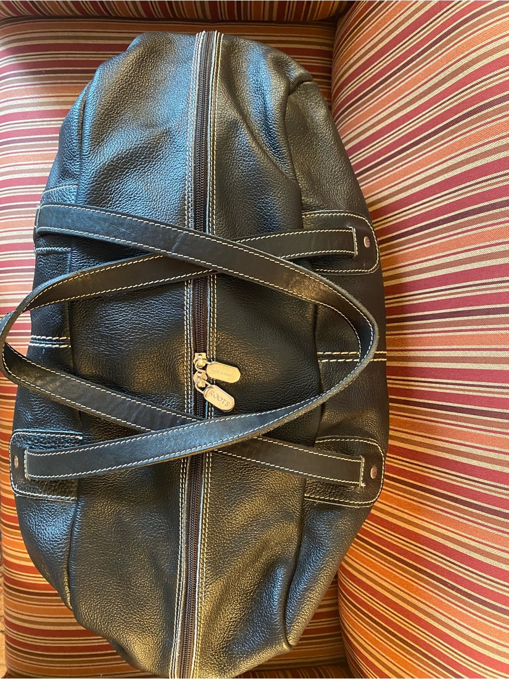 Roots vintage Black Leather Weekend Duffel Bag pebble leather - Picture 2 of 16